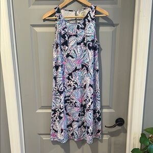 Lilly Pulitzer Navy and Pink Shell Print Midi Dress